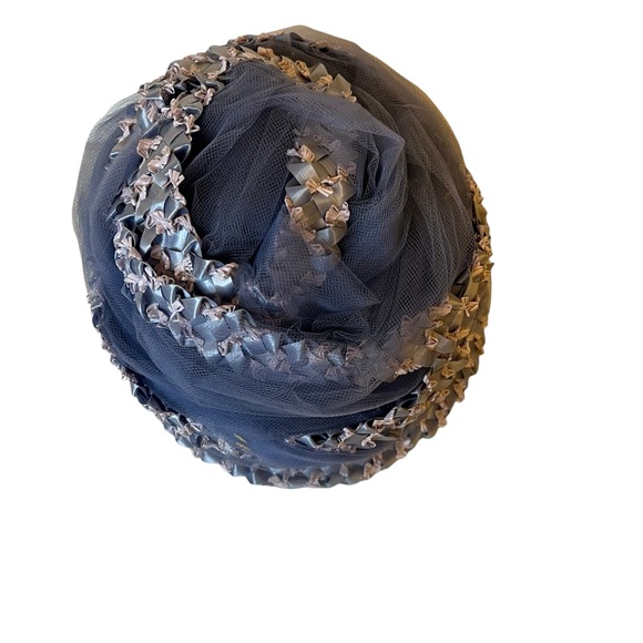 Union Made Vintage Women’s Blue Bucket Hat Rafia and Ribbon Mesh Netting - Picture 6 of 14